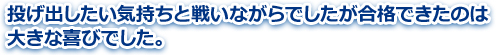 投げ出したい気持ちと戦いながらでしたが合格できたのは大きな喜びでした。